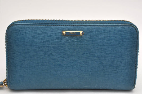 Authentic FENDI Vintage Long Wallet Purse Leather 8M0299 Light Blue 9718J