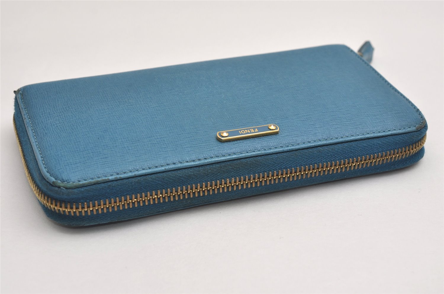 Authentic FENDI Vintage Long Wallet Purse Leather 8M0299 Light Blue 9718J