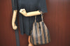 Authentic FENDI Vintage Pequin Hand Tote Bag Purse PVC Leather Brown Black 9720G