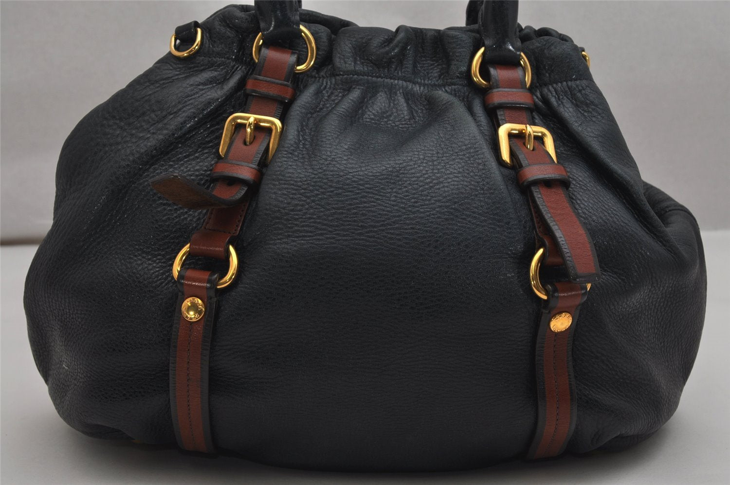Authentic PRADA Leather Nappa 2Way Shoulder Tote Bag BN1773 Navy Blue 9720J