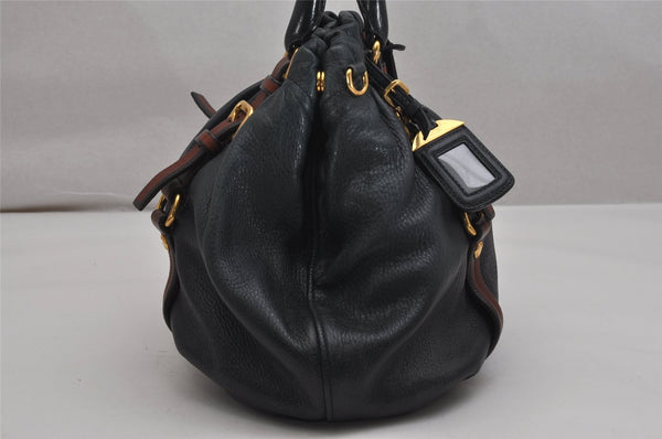 Authentic PRADA Leather Nappa 2Way Shoulder Tote Bag BN1773 Navy Blue 9720J