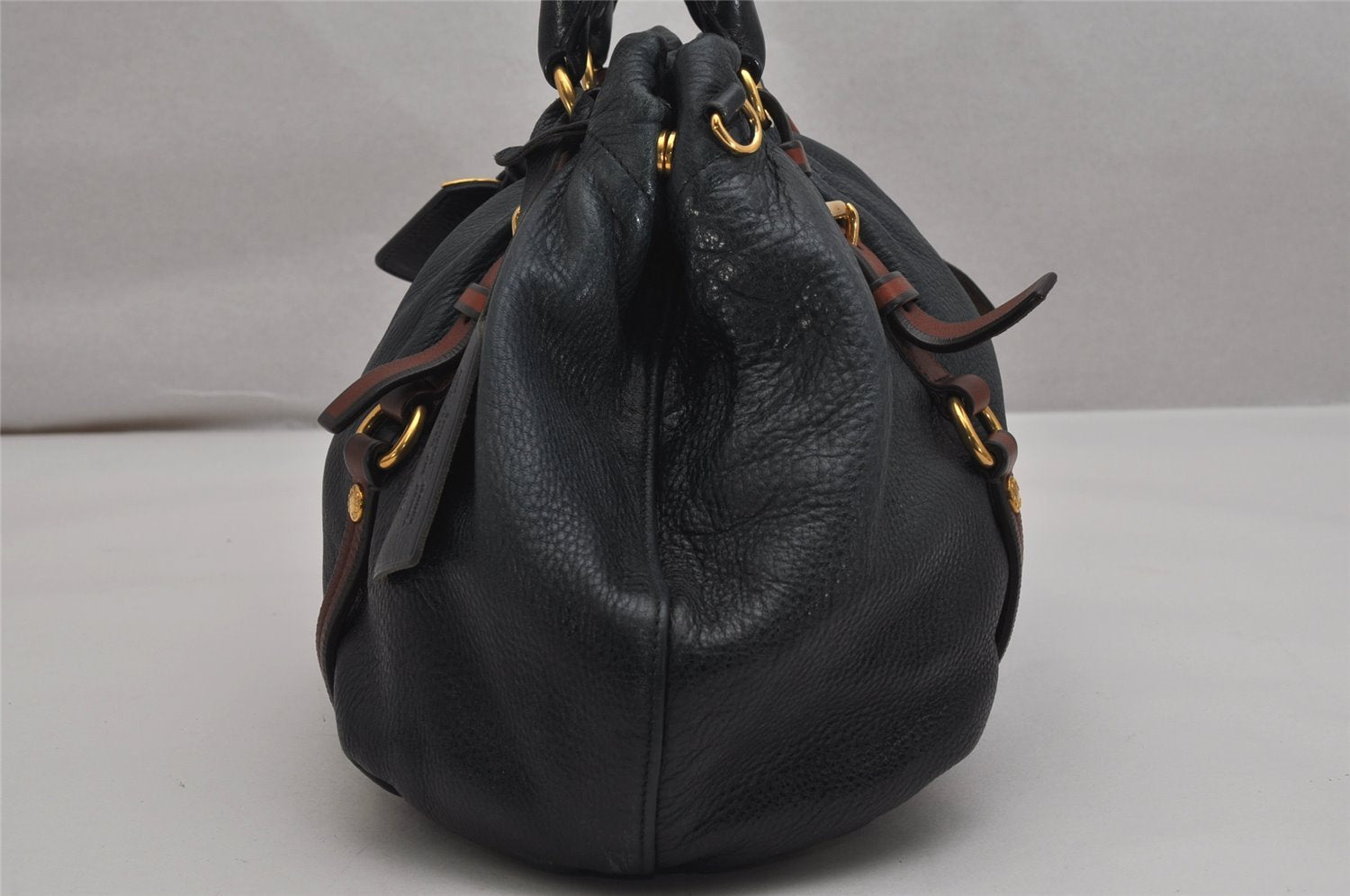 Authentic PRADA Leather Nappa 2Way Shoulder Tote Bag BN1773 Navy Blue 9720J