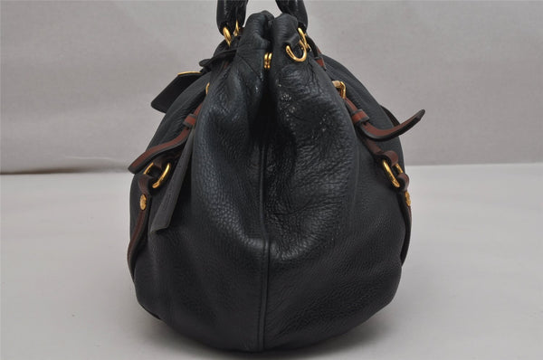 Authentic PRADA Leather Nappa 2Way Shoulder Tote Bag BN1773 Navy Blue 9720J