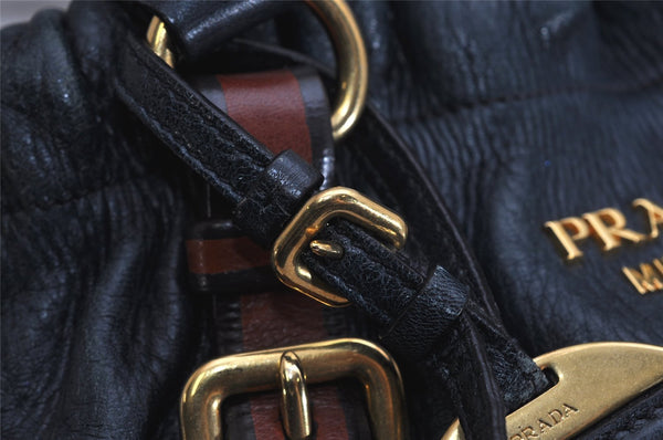 Authentic PRADA Leather Nappa 2Way Shoulder Tote Bag BN1773 Navy Blue 9720J