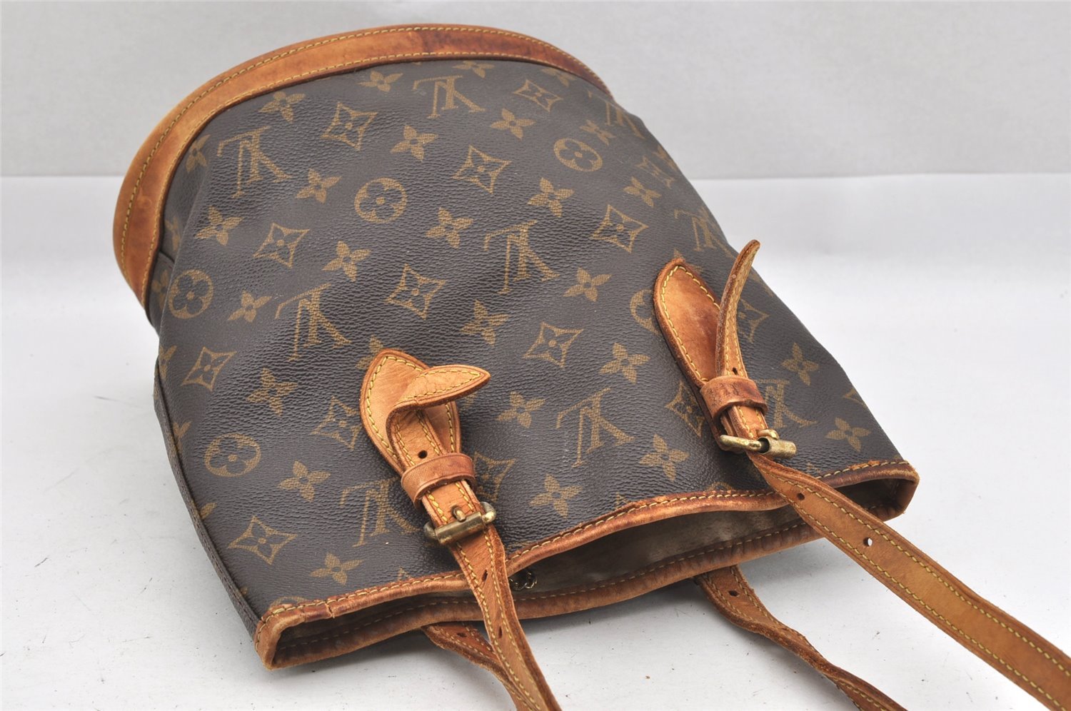 Authentic Louis Vuitton Monogram Bucket PM Shoulder Tote Bag M42238 Junk 9722I