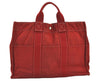 Authentic HERMES Deauville MM Vintage Hand Tote Bag Canvas Red 9724J