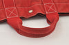 Authentic HERMES Deauville MM Vintage Hand Tote Bag Canvas Red 9724J