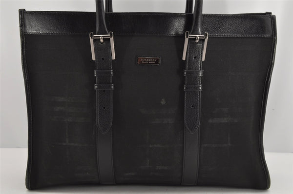 Authentic BURBERRY BLACK LABEL Briefcase Hand Bag Polyester Leather Black 9726J