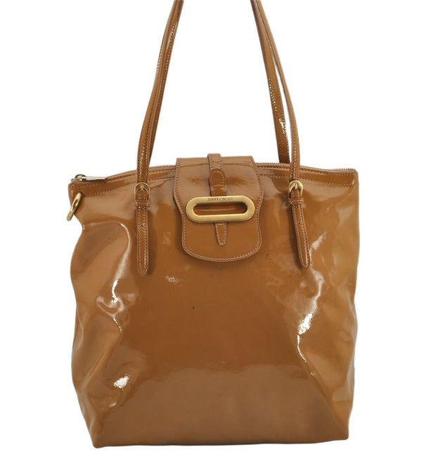 Authentic JIMMY CHOO Vintage Shoulder Tote Bag Enamel Yellow 9727J