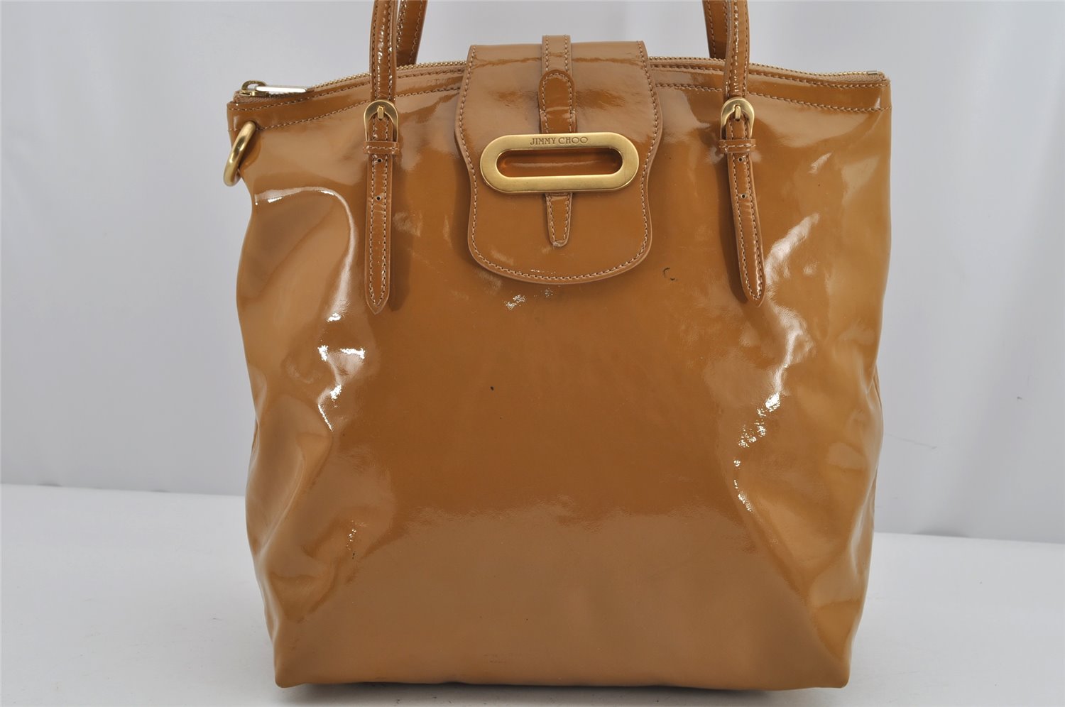 Authentic JIMMY CHOO Vintage Shoulder Tote Bag Enamel Yellow 9727J