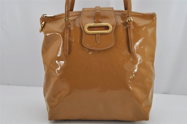 Authentic JIMMY CHOO Vintage Shoulder Tote Bag Enamel Yellow 9727J