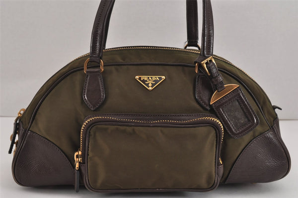 Authentic PRADA Nylon Tessuto Leather Shoulder Hand Bag Khaki Green 9730J