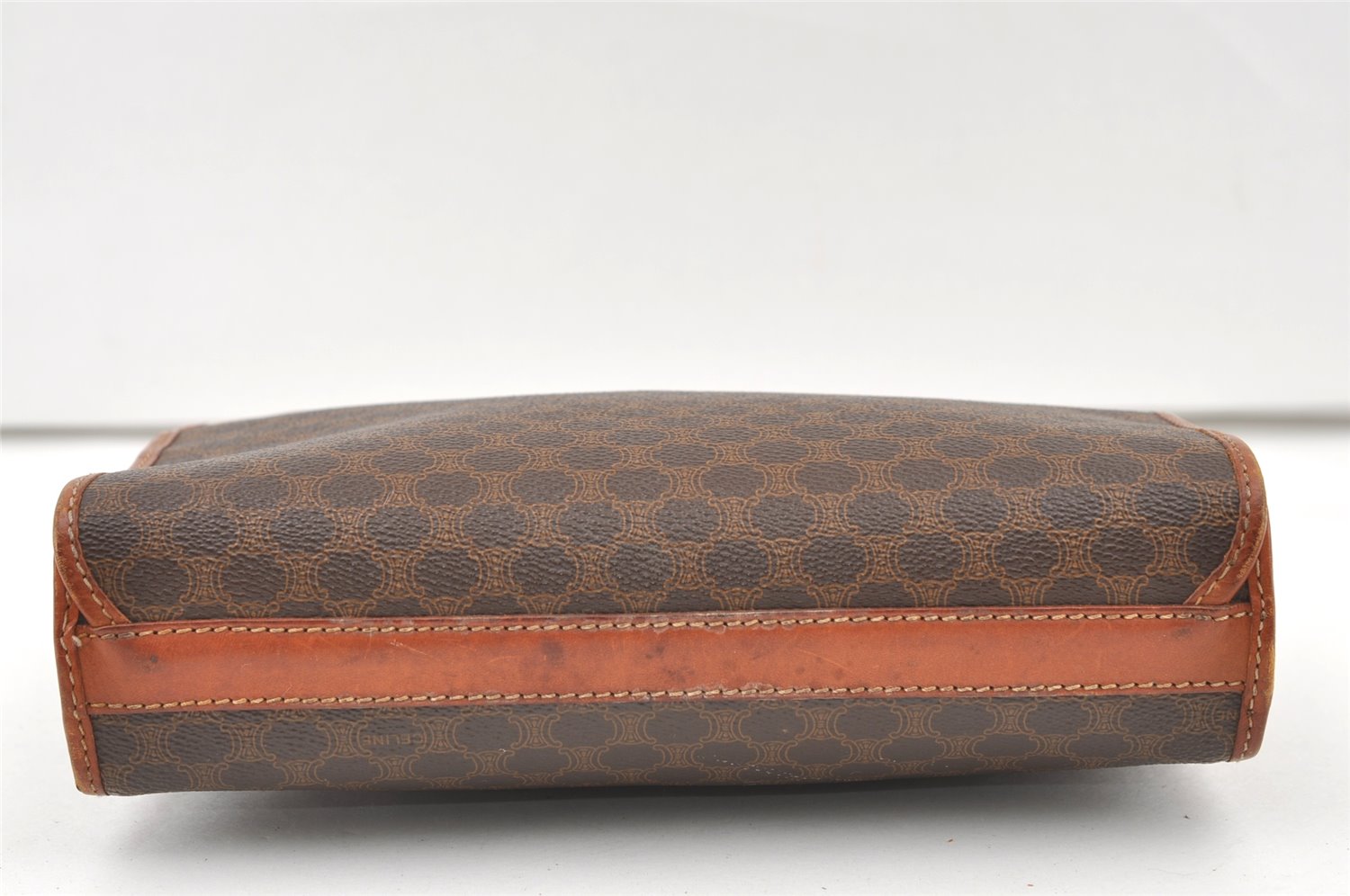 Authentic CELINE Macadam Blason Pattern Clutch Hand Bag PVC Leather Brown 9733J