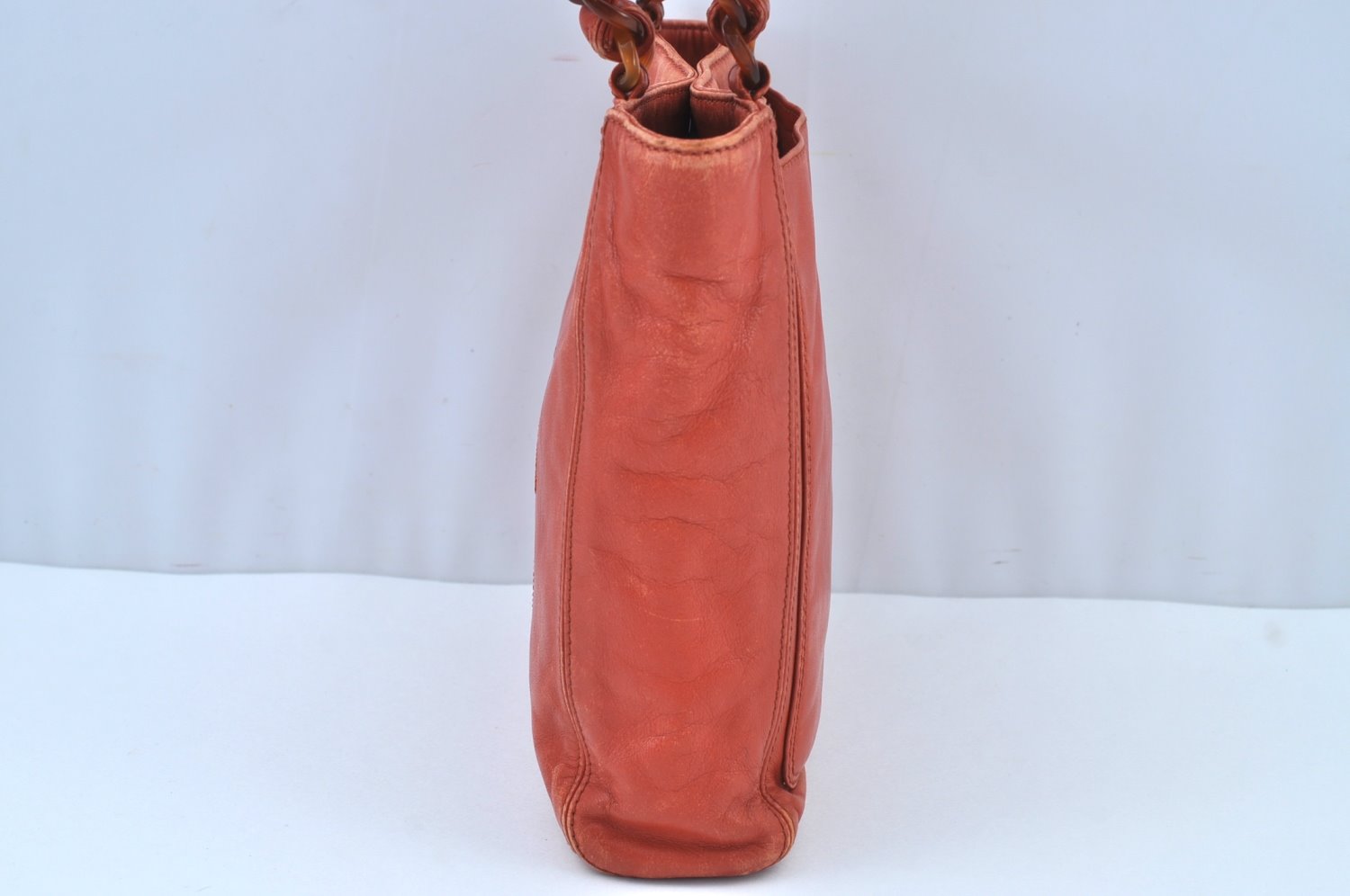 Authentic CHANEL Lamb Skin Plastic Chain Shoulder Hand Bag Purse Orange CC 9734H