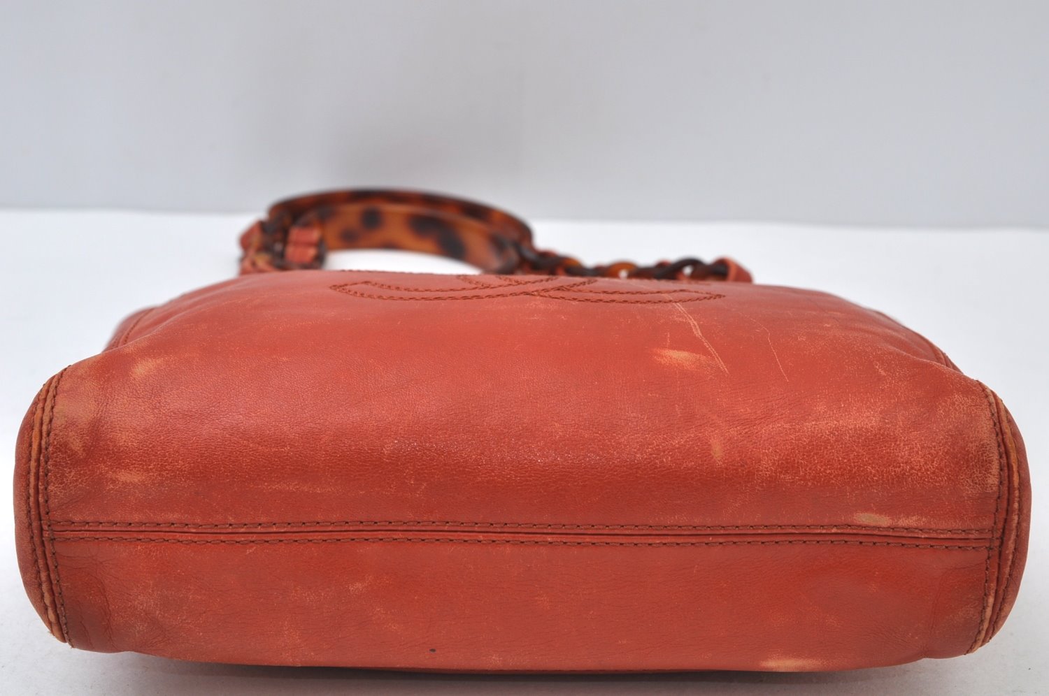 Authentic CHANEL Lamb Skin Plastic Chain Shoulder Hand Bag Purse Orange CC 9734H