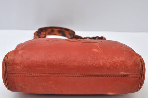 Authentic CHANEL Lamb Skin Plastic Chain Shoulder Hand Bag Purse Orange CC 9734H
