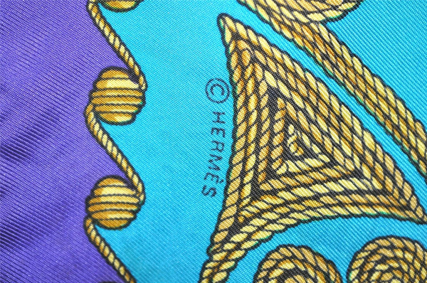 Authentic HERMES Carre 90 Scarf "ARABESQUES" Silk Purple Light Blue 9734J