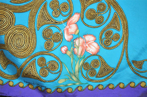 Authentic HERMES Carre 90 Scarf "ARABESQUES" Silk Purple Light Blue 9734J