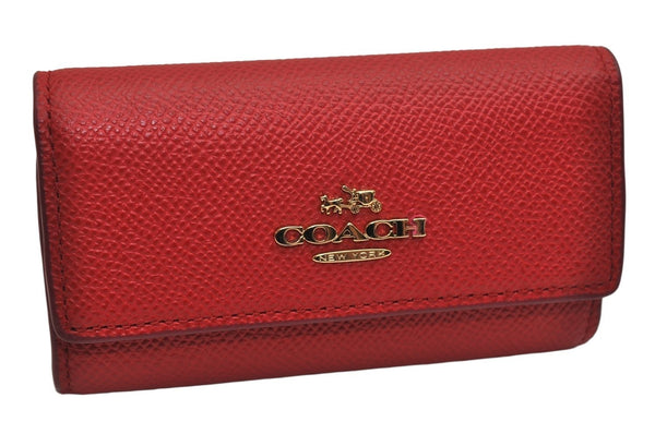 Authentic COACH Vintage 6 Six Key Case Holder Purse Leather 52485 Red 9739J