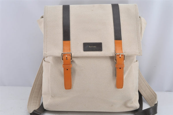 Authentic Paul Smith Vintage Backpack Canvas Leather White Cream 9741J