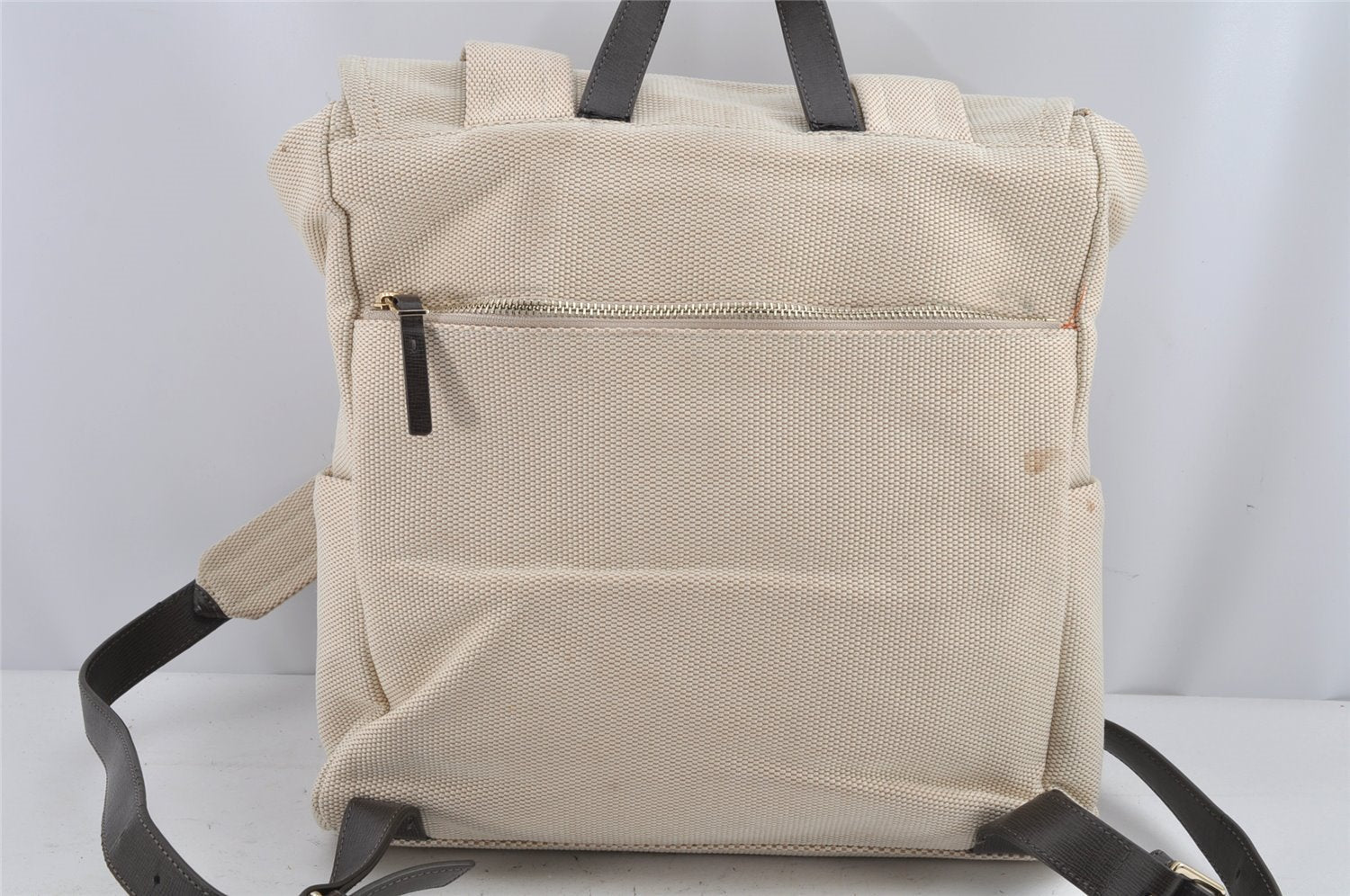 Authentic Paul Smith Vintage Backpack Canvas Leather White Cream 9741J