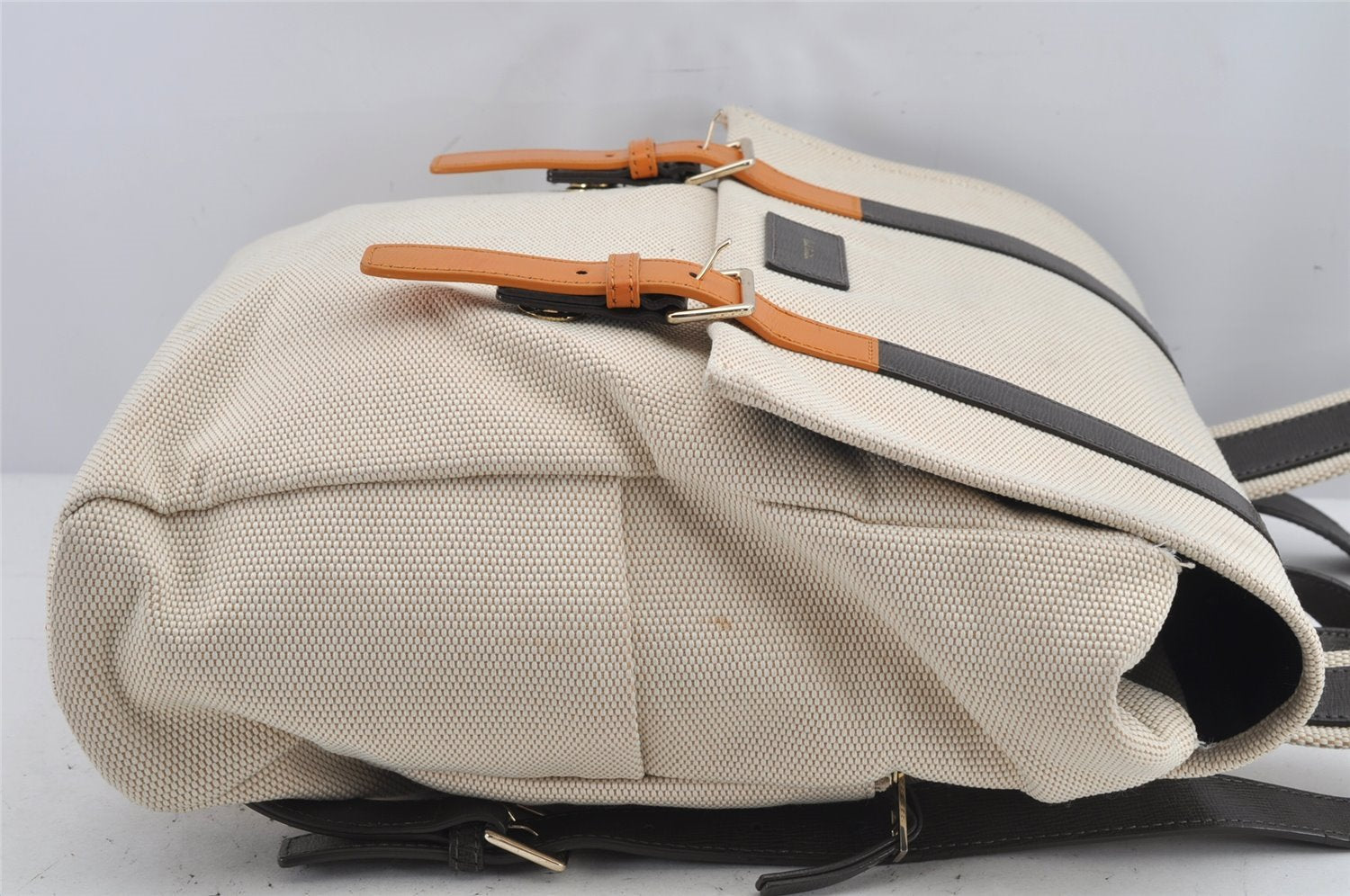 Authentic Paul Smith Vintage Backpack Canvas Leather White Cream 9741J