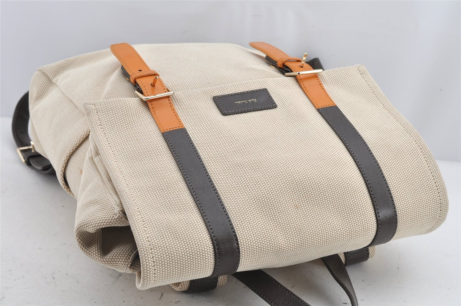 Authentic Paul Smith Vintage Backpack Canvas Leather White Cream 9741J