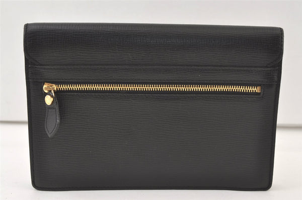 Authentic Burberrys Vintage Leather Clutch Hand Bag Purse Black 9743J