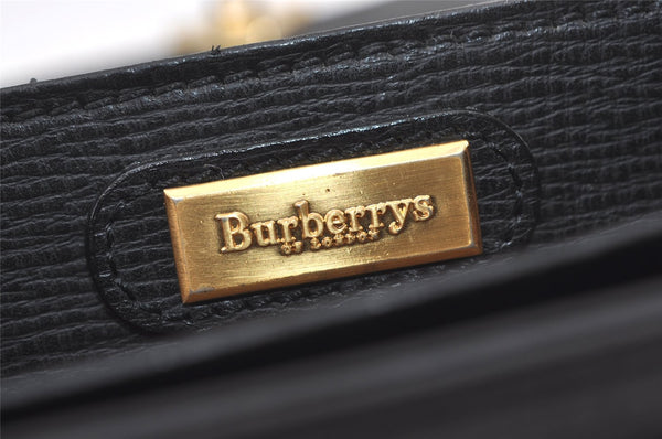 Authentic Burberrys Vintage Leather Clutch Hand Bag Purse Black 9743J