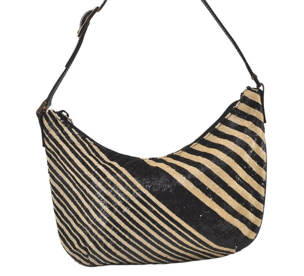 Authentic GUCCI Vintage Shoulder Hand Bag Purse Spangle Enamel Black White 9746J