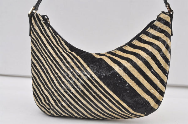 Authentic GUCCI Vintage Shoulder Hand Bag Purse Spangle Enamel Black White 9746J