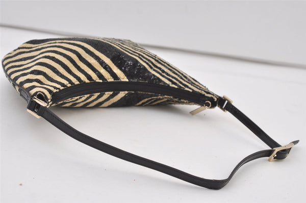 Authentic GUCCI Vintage Shoulder Hand Bag Purse Spangle Enamel Black White 9746J