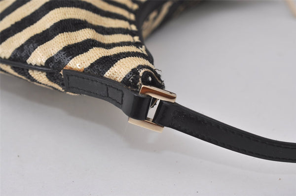 Authentic GUCCI Vintage Shoulder Hand Bag Purse Spangle Enamel Black White 9746J