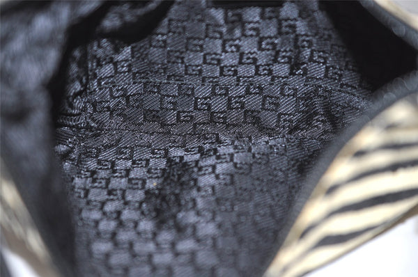 Authentic GUCCI Vintage Shoulder Hand Bag Purse Spangle Enamel Black White 9746J