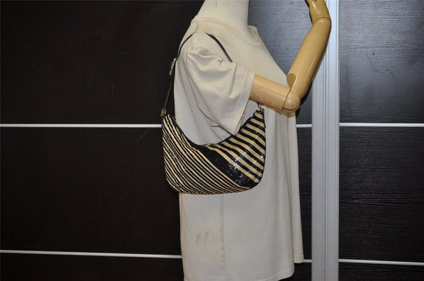 Authentic GUCCI Vintage Shoulder Hand Bag Purse Spangle Enamel Black White 9746J