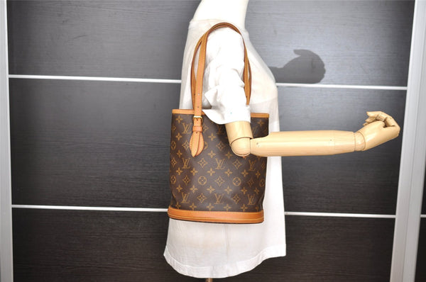 Authentic Louis Vuitton Monogram Bucket PM Shoulder Tote Bag M42238 LV 9748I