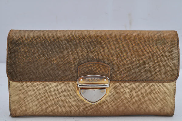 Authentic PRADA Vintage Saffiano Leather Long Wallet Purse Gold 9748J