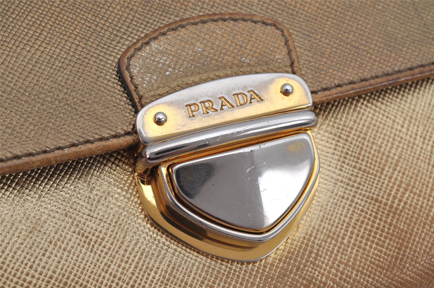 Authentic PRADA Vintage Saffiano Leather Long Wallet Purse Gold 9748J