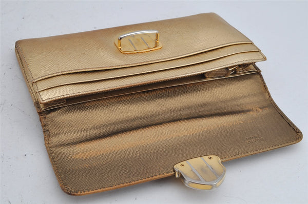 Authentic PRADA Vintage Saffiano Leather Long Wallet Purse Gold 9748J