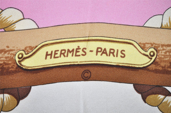 Authentic HERMES Carre 90 Scarf "Tribord" Silk Pink 9749J