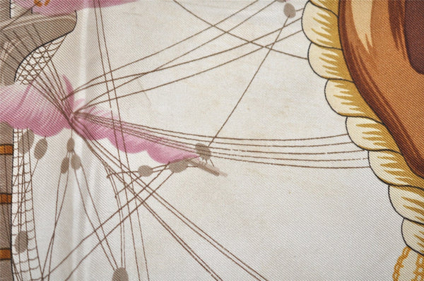 Authentic HERMES Carre 90 Scarf "Tribord" Silk Pink 9749J