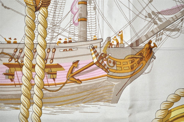 Authentic HERMES Carre 90 Scarf "Tribord" Silk Pink 9749J