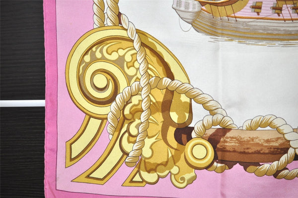 Authentic HERMES Carre 90 Scarf "Tribord" Silk Pink 9749J