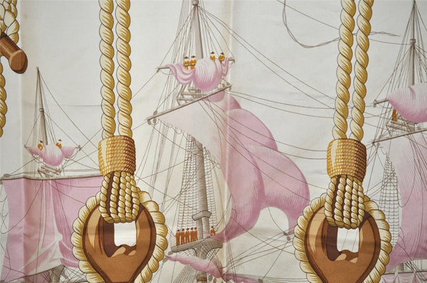 Authentic HERMES Carre 90 Scarf "Tribord" Silk Pink 9749J