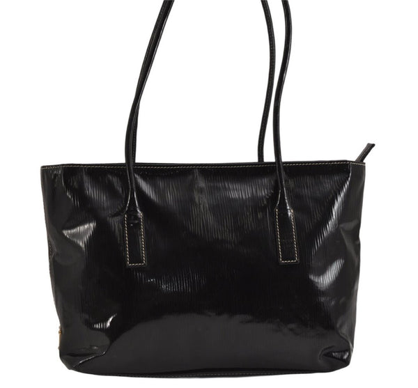 Authentic PRADA Vintage Enamel Shoulder Tote Bag Purse Black 9750J