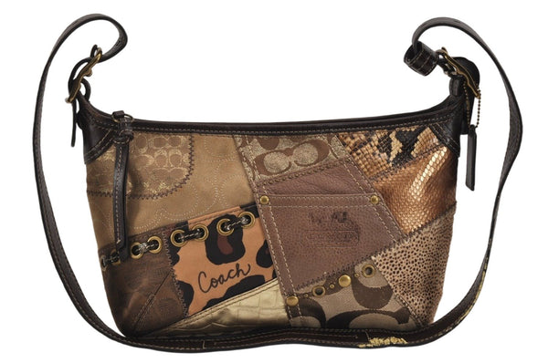 Authentic COACH Signature Shoulder Cross Bag Canvas Leather 12898 Brown 9762J
