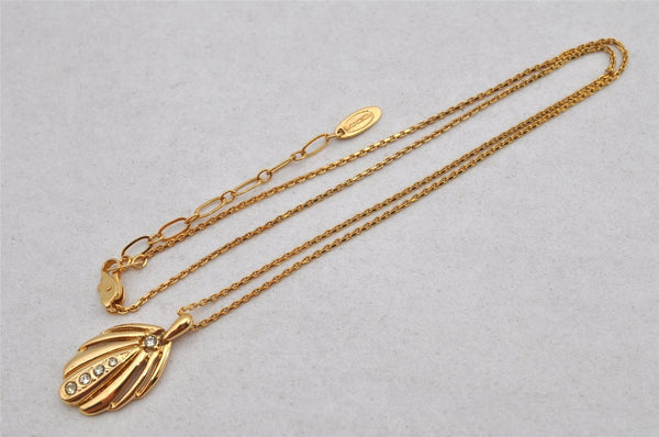 Authentic LANCEL Vintage Gold Tone Rhinestone Chain Pendant Necklace 9766J