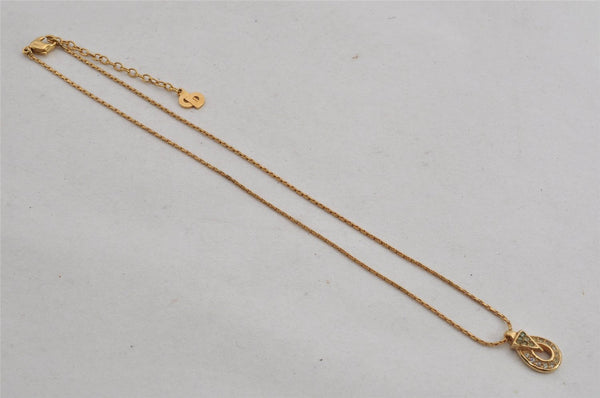 Authentic Christian Dior Gold Tone Chain Rhinestone Pendant Necklace CD 9774J