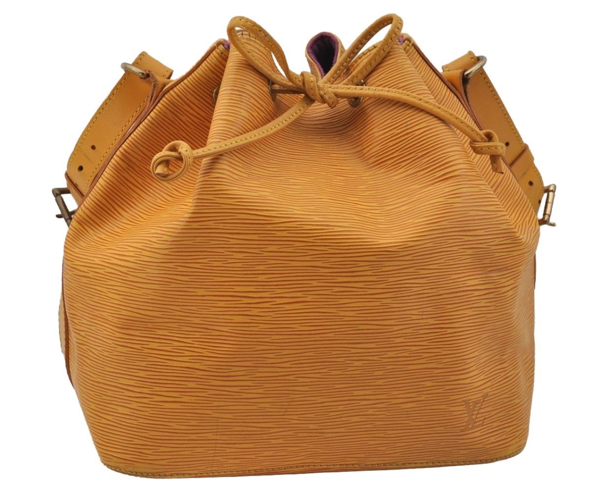 Authentic Louis Vuitton Epi Petit Noe Drawstring Bag Yellow M44109 LV 9775I