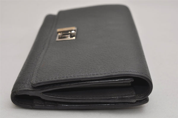 Authentic FENDI Peeka Boo Long Wallet Purse Leather Gray Box 9776J